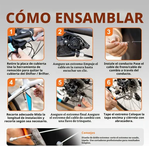 Vista 7 de Kit universal de cables de bicicleta – Cables de cambio de freno y cambio con carcasa, tapas de extremo y juntas tóricas, compatible con reparación