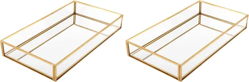 Vista 11 de HighFree Bandeja Rectangular de Espejo Dorado, Bandeja Decorativa de Vidrio con Espejo para Tocador para Perfume, Cosméticos, Maquillaje, Baratijas
