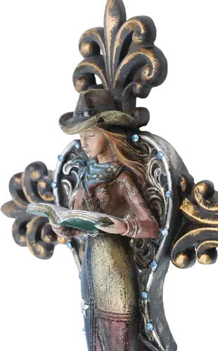 Vista 6 de Ebros Gift Rustic Fleur De Lis Le Fleur French Lily with Texas Western Cowgirl Angel Wall Cross Decor Placa Colgante Escultura Figurita 17" Alto