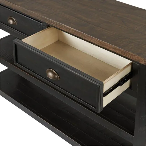 Vista 7 de Martin Svensson Home Mesa consola de sofá de madera maciza, color negro con tapa marrón