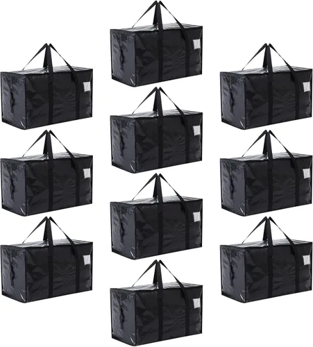 Vista 11 de Bolsas de mudanza resistentes extra grandes, cajas de mudanza, suministros de mudanza esenciales, contenedores de almacenamiento azules con tapas