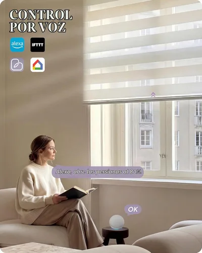 Vista 2 de Graywind Persianas motorizadas de cebra para ventanas, persianas inteligentes 100 % opacas con control remoto, persianas de cebra personalizadas