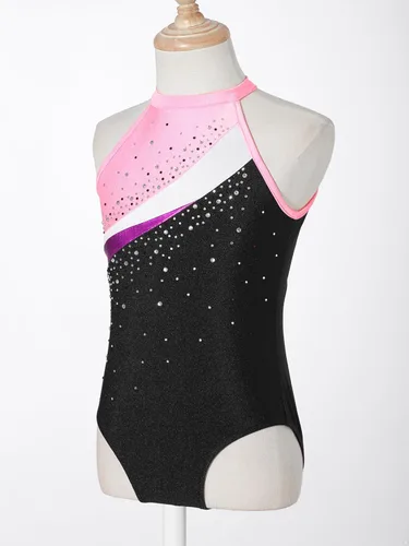 Vista 5 de ranrann Trajes de ballet brillantes para niñas y niñas, leotardo de gimnasia sin mangas con pantalones cortos y banda para el cabello