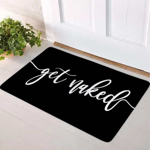 Vista 7 de Get Naked - Tapete de baño para baño, fuente blanca, con citas divertidas, color negro, tapete de baño de espuma viscoelástica suave, tapete