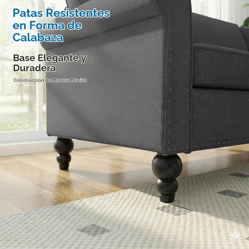 Vista 7 de Mjkone Juego de 2 Piezas para Sala de Estar, Sofá Seccional, Juego de Sofá y Silla, Sofá Moderno de Lino con Marco de Madera y Patas