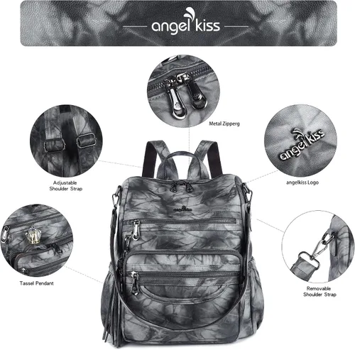 Vista 18 de Bolsos mochila monedero de piel sintética para mujer, bolsas con zíper, mochilas de hombro casuales