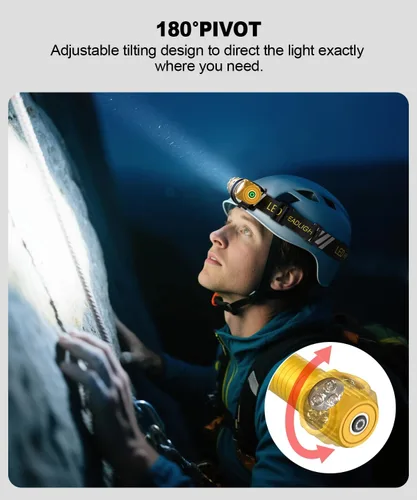 Vista 10 de Linterna frontal recargable LED de alto lúmenes para adultos, luz de casco duro, lámpara de cabeza para correr con luz roja, imán, inclinación