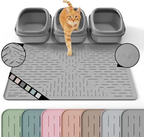 Vista 24 de OHMO Alfombrilla Grande para Arena de Gatos Alfombrilla de Captura Premium Goma de Silicona 31.5 x 23.6 pulgadas Gris Ceniza, Alfombrilla para Caja