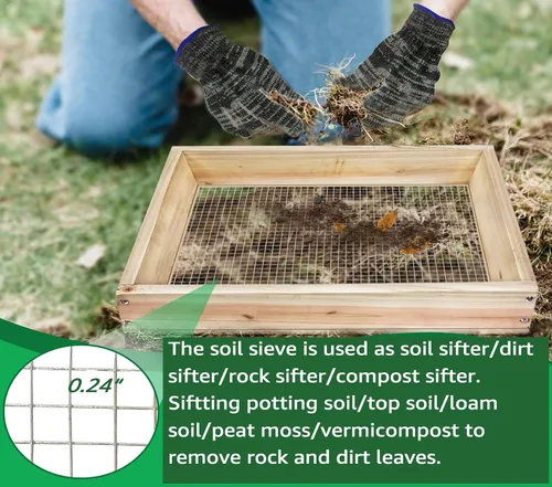Vista 3 de Tamiz de tierra, tamiz de suciedad para jardinería, tamiz de compost, tamiz de jardín, tamiz de madera ligera para rocas, tamiz de tamiz de pantalla