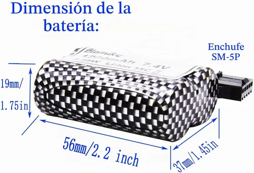 Vista 3 de Blomiky Paquete de 2 baterías recargables de iones de litio de 7.4 V 1200 mAh con enchufe SM-5P y cable USB para alguna versión TX123 HJ826 RC Boat