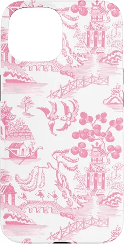 Vista 6 de Preppy Pink Willow Pattern Chinoiserie Toile Case for iPhone 17