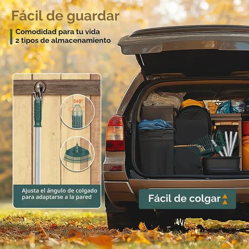 Vista 4 de ORIENTOOLS Rastrillo de hojas ajustable de 69 pulgadas con mango de 5 secciones, cabezal de plástico duradero de 26 dientes, diseño de doble uso que
