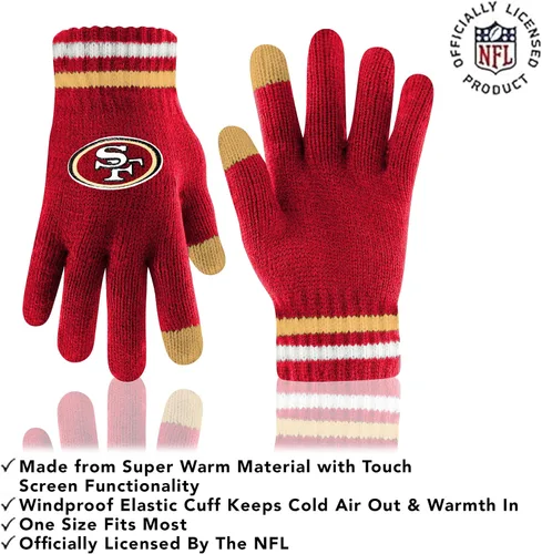 Vista 3 de Ultra Game Adults NFL Official Super Soft Team Stripe Winter Beanie Knit Hat with Extra Warm Touch Screen Gloves