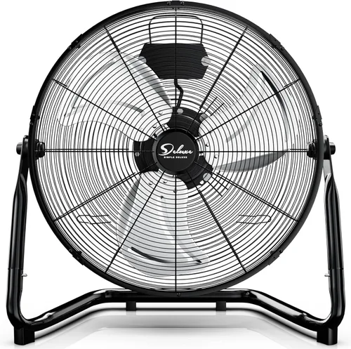 Vista 9 de Ventilador de suelo Simple Deluxe con 3 velocidades, hecho de metal robusto, alta velocidad con diseño industrial, silencioso, oscilantes, para uso