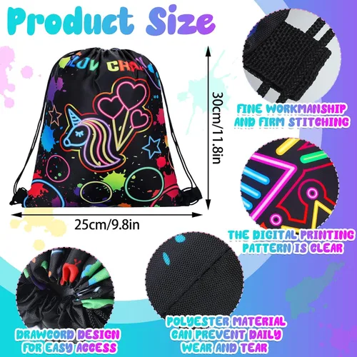Vista 5 de Sweetude 24 bolsas de regalo de fiesta Let's Glow con cordón, decoración para niñas, niños, cumpleaños, bodas, fiestas