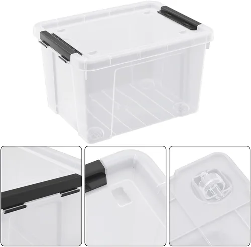 Vista 3 de Paquete de 4 cajas de almacenamiento de plástico de 22 cuartos de galón con ruedas, caja de almacenamiento transparente