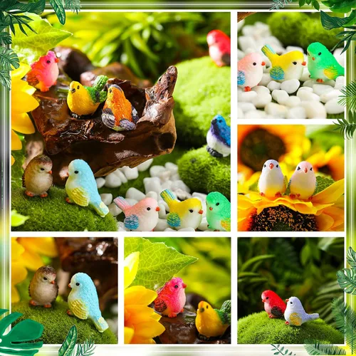 Vista 4 de Wenqik 50 piezas de mini figuras de pájaros de resina en miniatura, figuras de pájaros pequeños, animales realistas para terrario de hadas