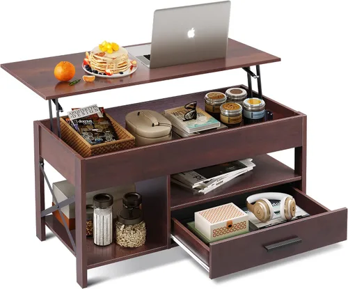 Vista 15 de WLIVE Mesa de Centro, Mesa de Centro con Tapa Elevable con 2 Cajones, Gran Almacenamiento y Estante Abierto, Tapa de Mesa Elevable para Sala de Negro