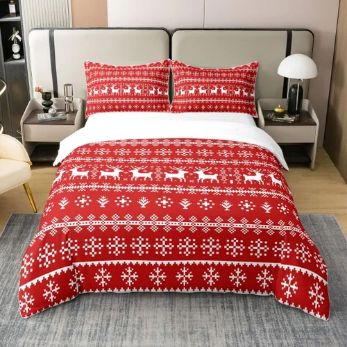 Vista 13 de Funda de edredón de árbol de Navidad 100% algodón natural, juego de ropa de cama de copos de nieve de Navidad para niños y niñas, funda de edredón