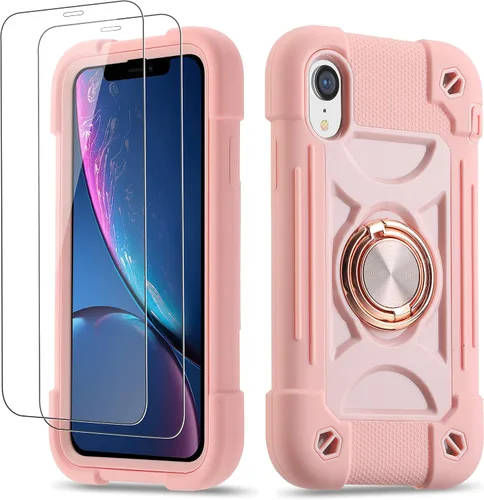 Vista 50 de Funda para iPhone Se3/iPhone Se2, iPhone 6/6S, iPhone 7/iPhone 8 de 4.7 pulgadas con soporte de anillo, con 2 protectores de pantalla resistentes