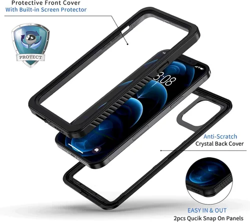 Vista 2 de Lanhiem Funda para iPhone 12, impermeable, a prueba de polvo, a prueba de golpes, con protector de pantalla integrado (no para iPhone 12 Pro), funda