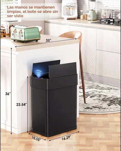 Vista 7 de TLSUNNY Bote de basura automático de 13.2 galones, cubo de basura con Negro