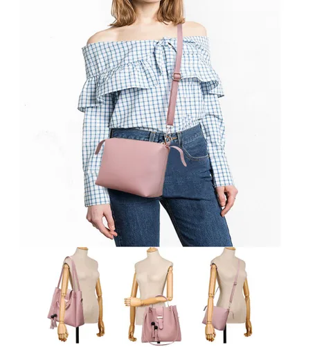 Vista 7 de Bolso y bolso de mano para mujer, 3 piezas, con borla, bolso de mano con asa superior, Borgoña