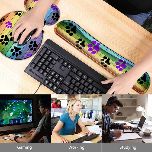 Vista 7 de Alfombrilla ergonómica para mouse con reposamuñecas + reposamuñecas de teclado de espuma viscoelástica, base antideslizante y reposamanos