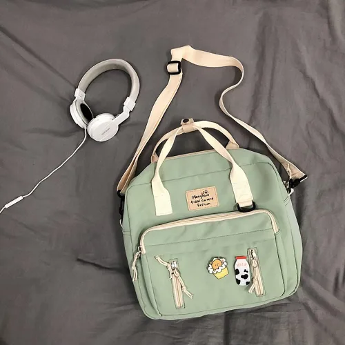 Vista 2 de Mochilas japonesas para niñas adolescentes para la escuela secundaria, mochila Kawaii con alfileres mochila escolar linda mochila estética, Verde
