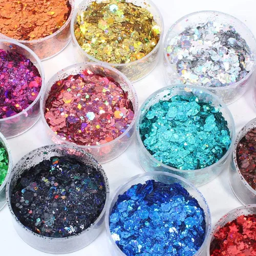 Vista 2 de Licool - Brillantina gruesa holográfica, juego de 12, purpurina artesanal para manualidades de resina, purpurina cosmética para uñas, cuerpo, cara