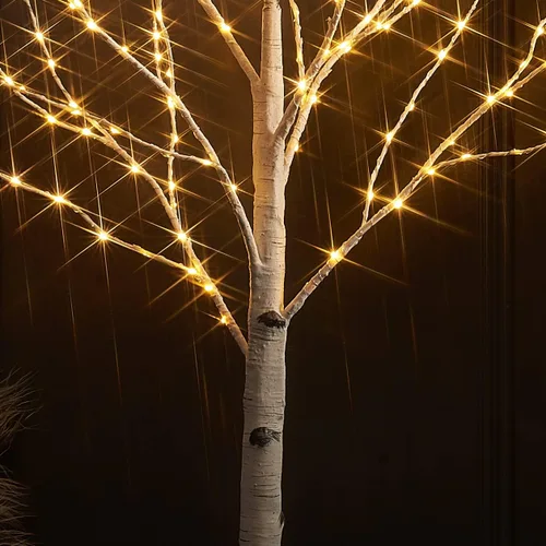 Vista 2 de LITBLOOM Árbol de abedul iluminado con ramas enchufables con 8 funciones, de 4 pies, 200 luces LED blancas cálidas y multicolor para decoración