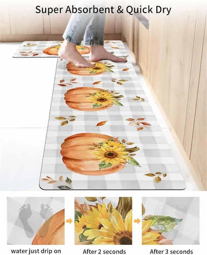 Vista 4 de Tapete de baño de calabaza para bañera, antideslizante, de secado rápido y absorbente, tierra de diatomeas, fregadero, dormitorio, cocina, lavable
