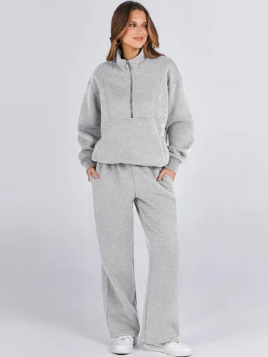 Vista 2 de ANRABESS Conjunto de 2 piezas para mujer, sudadera de gran tamaño con media cremallera a juego, pantalón de pierna ancha, conjunto de ropa