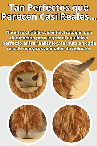 Vista 3 de Living Nature Highland Cow - Animal de peluche marrón Juguete de granja de felpa de primera calidad Regalo de juguete suave para niños