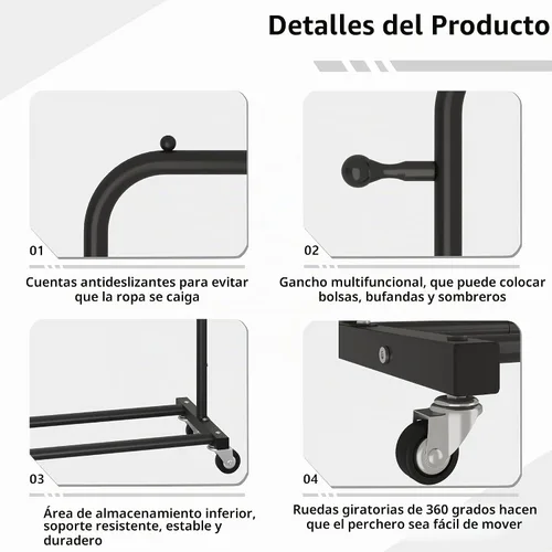 Vista 5 de Sywhitta - Perchero de ropa con ruedas y estante de almacenamiento y marco de metal resistente, perchero de ropa minorista para colgar ropa