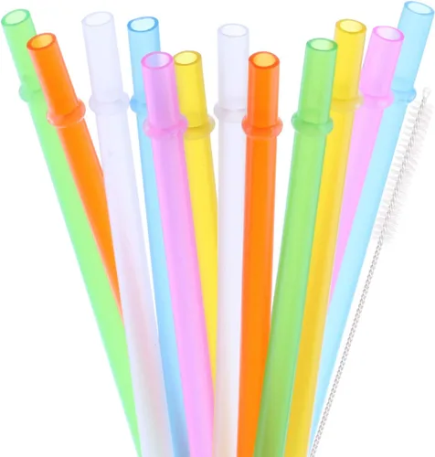 Vista 16 de Pajitas de repuesto de plástico reutilizables de color liso de 6 pulgadas para mini tarro de masón, vasos, juego de 12 popotes con cepillo de 12color