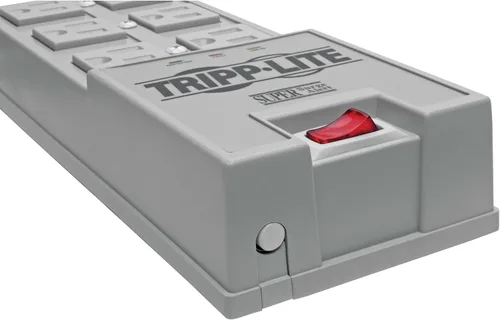Vista 5 de Tripp Lite Regleta de protección contra sobretensiones de 6 tomas, cable de 6 pies, enchufe de ángulo recto y seguro de $50,000 (TR-6), gris