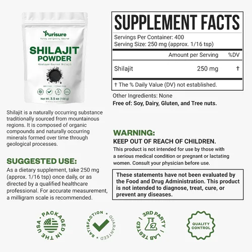 Vista 2 de Purisure Shilajit Suplemento en polvo, 3.53 oz, mineral puro del Himalaya con polvo de ácido fúlvico, compuesto de minerales fúlvicos puros 12:1