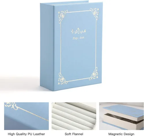 Vista 4 de CASEGRACE Joyero organizador de piel sintética con diseño de libro mágico para aretes, pulseras, collares, anillos, almacenamiento para mujeres