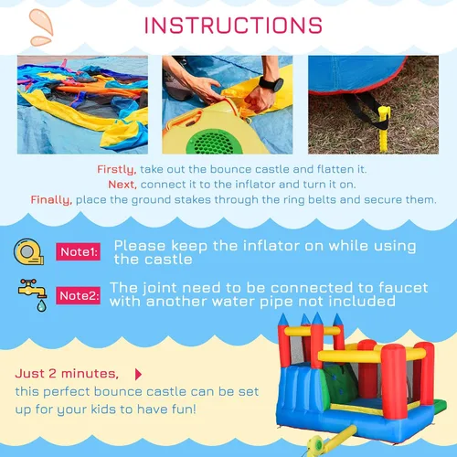 Vista 4 de Outsunny Tobogán acuático inflable 6 en 1 para niños con piscina, cañón de agua, pared de escalada, inflador incluido, castillo de salto para niños