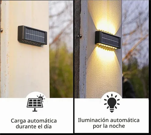 Vista 4 de ASLIDECOR 16 luces LED solares de pared, paquete de 2 luces solares blancas cálidas impermeables para cerca, iluminación solar negra para cubierta