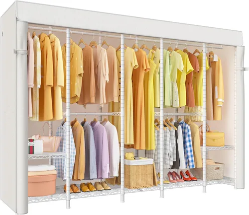 Vista 9 de ULIFHOME H50C Perchero Extra Grande con Cubierta, Armario Portátil Independiente, Percheros de Ropa Cubiertos para Colgar Ropa, Perchero Resistente