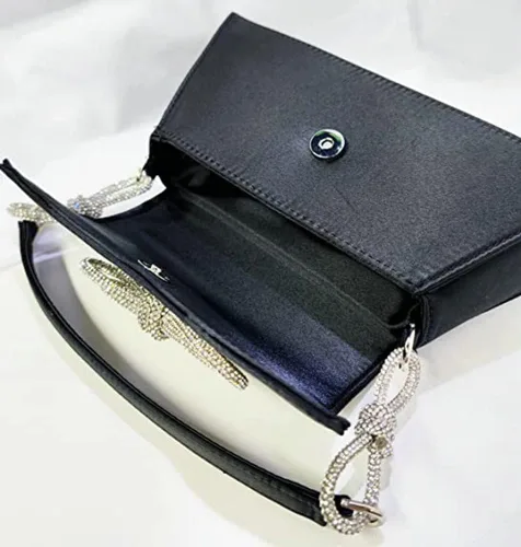 Vista 4 de Bolso de mano con diamantes de imitación de doble lazo para mujer, bolso de noche de lujo, bolso de mano pequeño para boda, viaje y fiesta