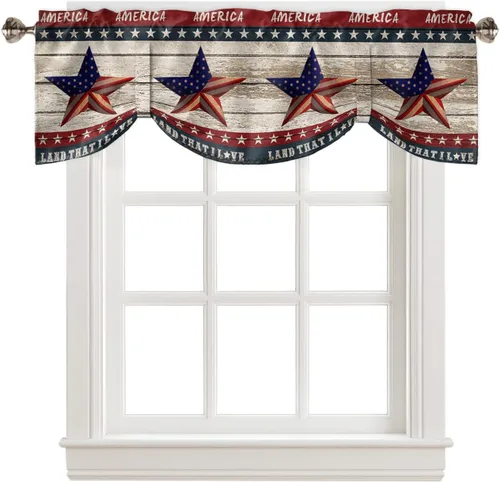 Vista 7 de Cenefa de amarre para ventanas del 4 de julio, con bandera estadounidense, cortinas patrióticas, cenefas con bolsillo para barra, cortinas