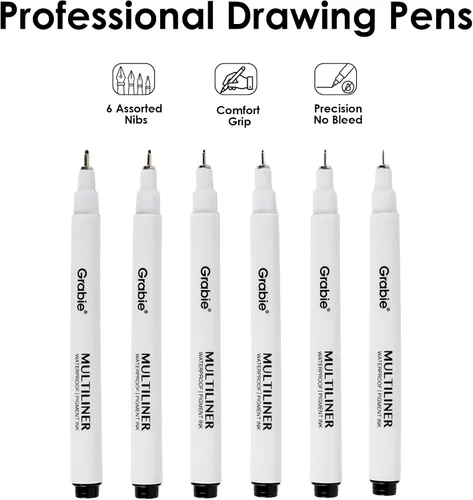 Vista 4 de Grabie Bolígrafos Micro Fineliner, 6 bolígrafos de dibujo impermeables 6-negro