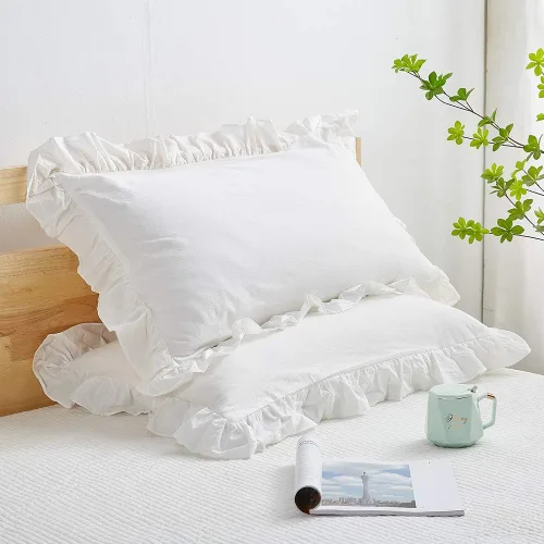 Vista 25 de Mywinlle juego de 2 fundas para cojín con volantes a cuadros negro/blanco, fundas de almohada decorativas de algodón lavado a cuadros estilo granja