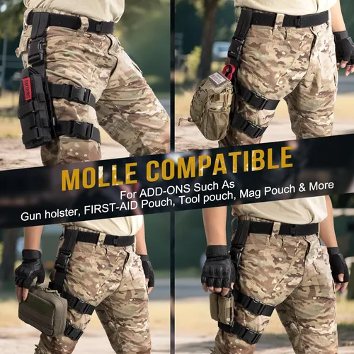 Vista 5 de OneTigris Mini Molle Panel for Tools, Drop Leg Platform Minimalist Adjustable Thigh Rig for Flashlight