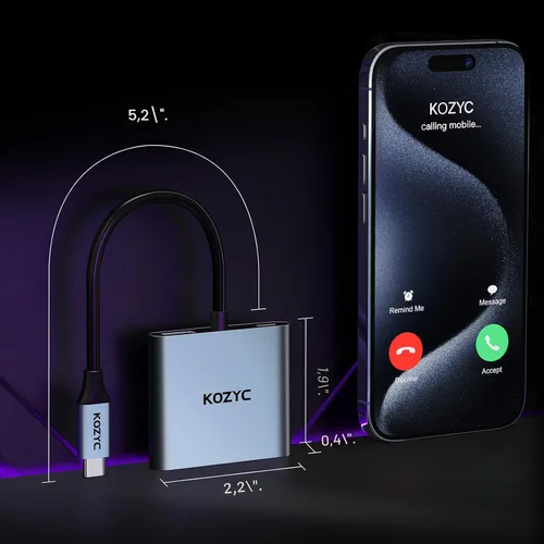 Vista 7 de Adaptador USB C a HDMI Dual 4K@30Hz, Hub USB C Multipuerto KOZYC con 2xHDMI, USB 3.0, 100W PD, Compatible con Divisor USB C a HDMI Pantalla