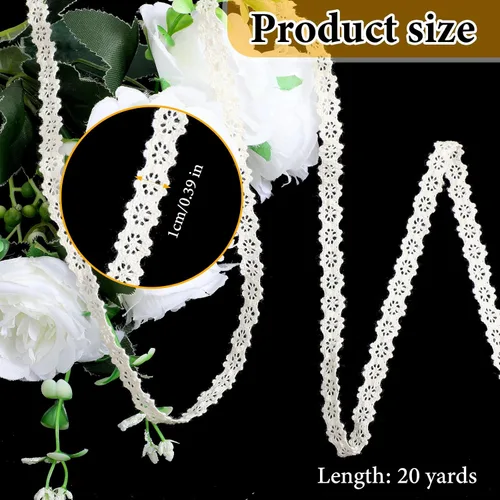 Vista 2 de 20 yardas de encaje para coser, encaje de algodón beige, adornos de cordones para coser, adornos de cinta de algodón para manualidades, envoltura