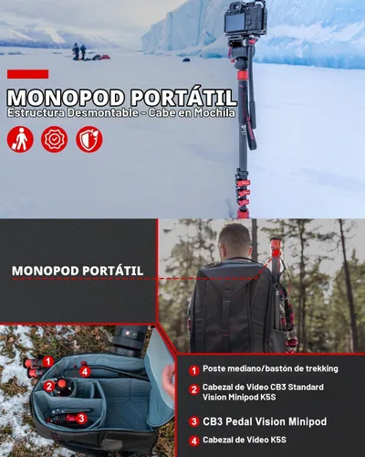 Vista 5 de IFOOTAGE Cobra 3 A180F - Monopie de cámara de 71 pulgadas, monopie